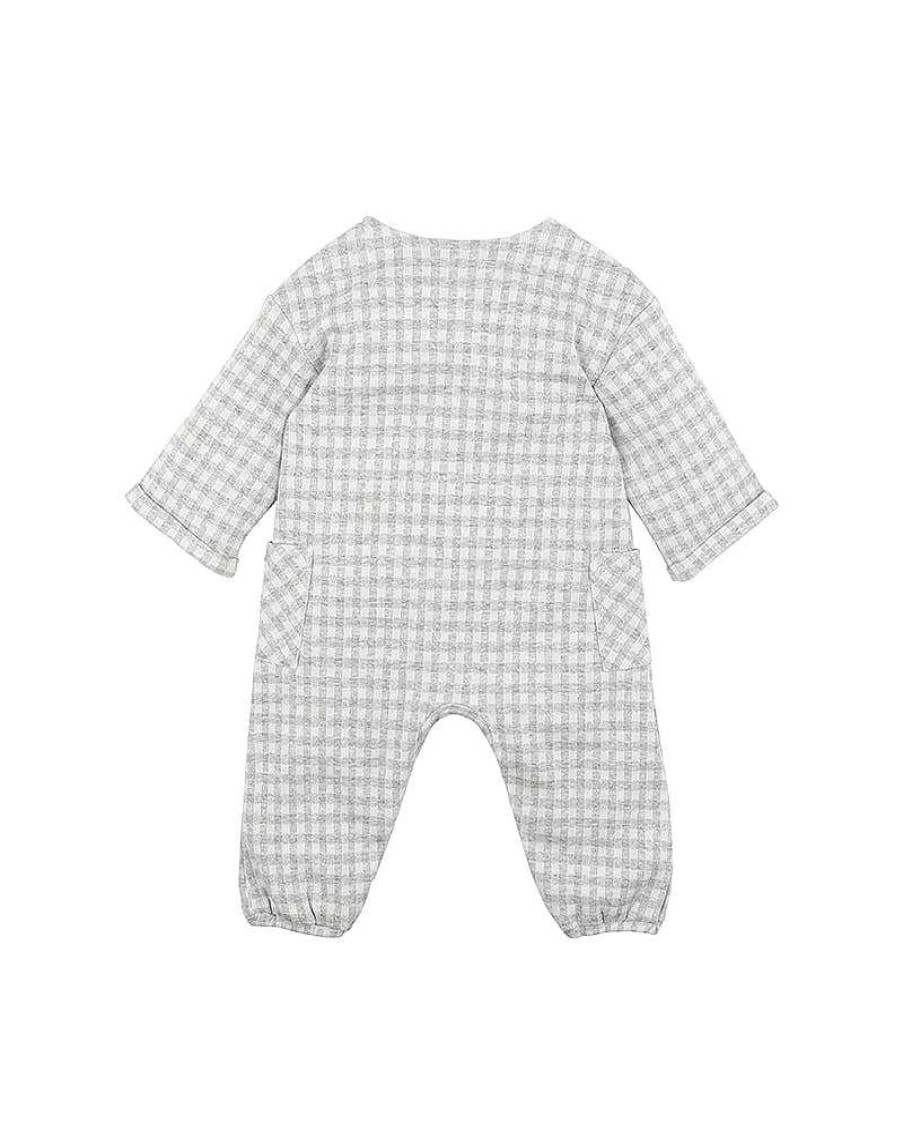 FOX & FINCH Grey Gingham Ls Romper