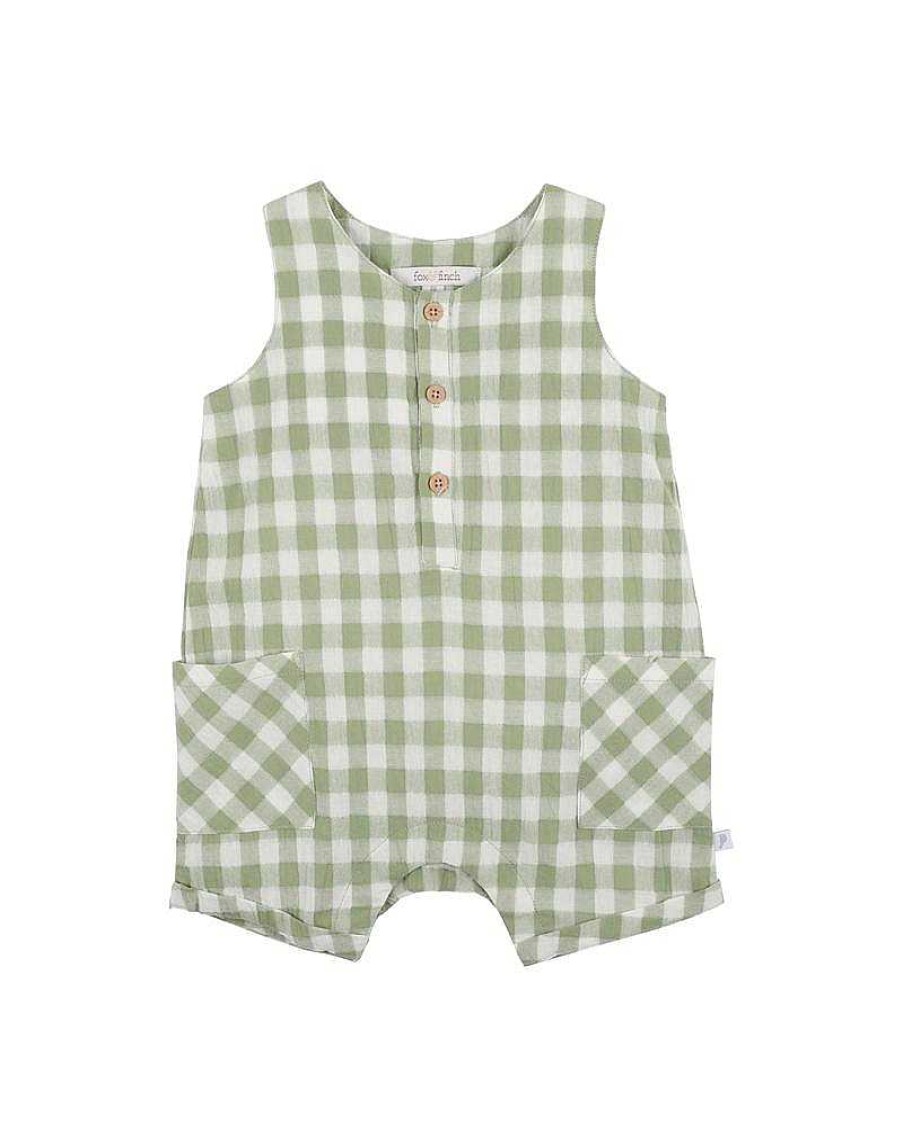 FOX & FINCH Green Gingham Romper