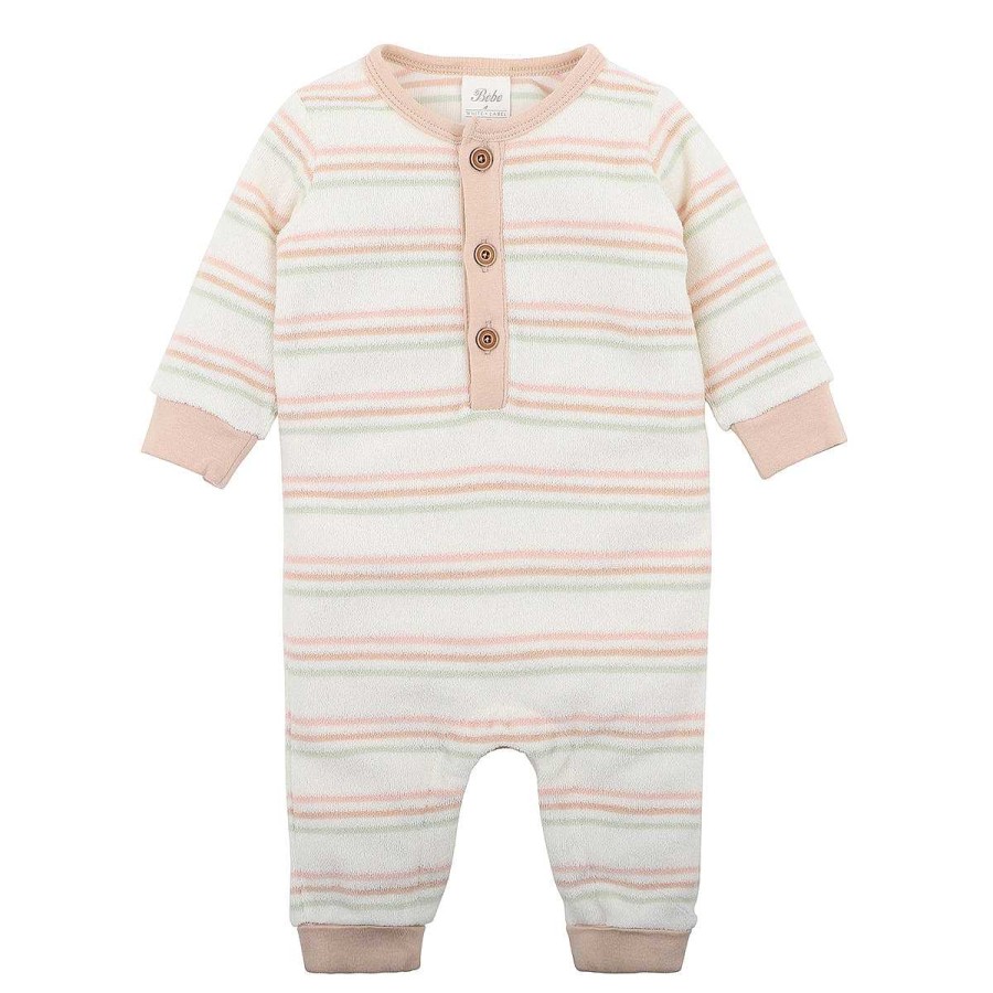 BÉBÉ Stripe Terry Ls Romper