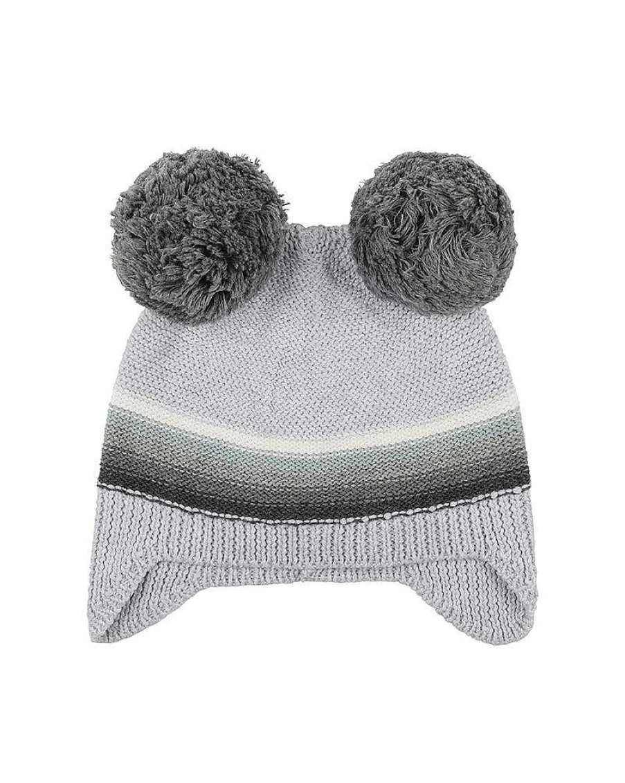 BEBE White Marl Stripe Pompom Beanie