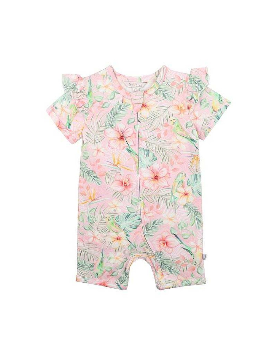 FOX & FINCH Budgie Pink Floral Ss Zip Romper