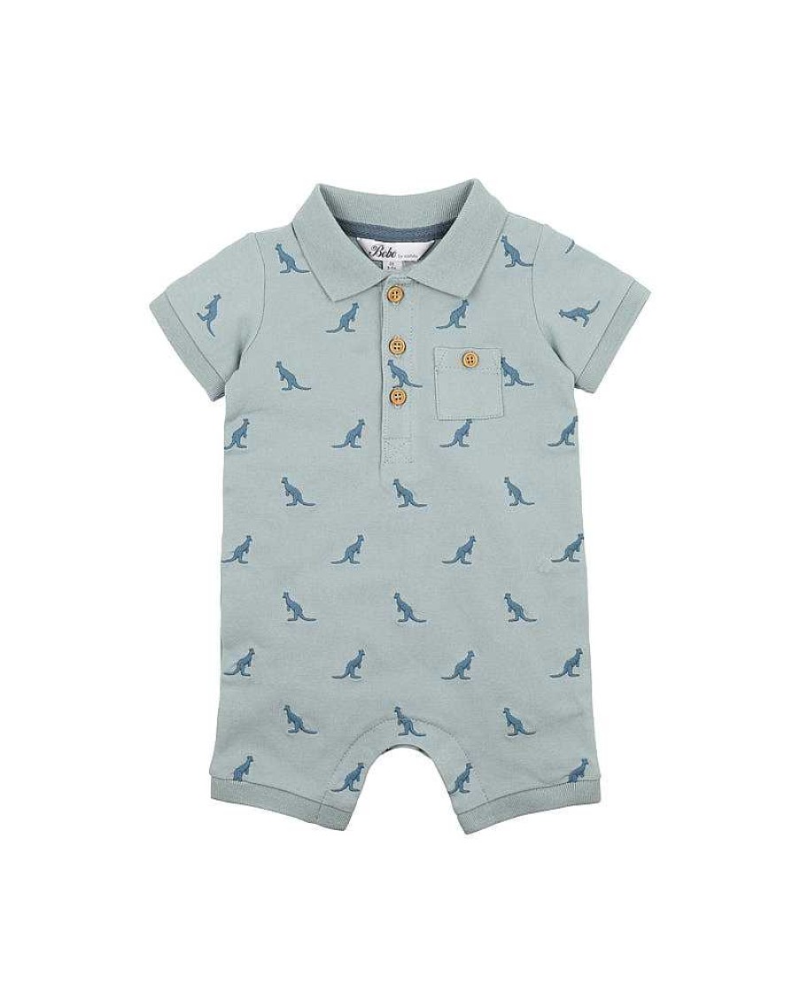 BEBE Atticus Kangaroo Embroidered Polo Romper