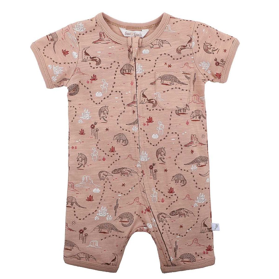 FOX & FINCH Armadillo Print Ss Zip Romper