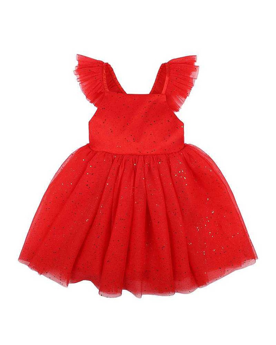 BEBE Party Red Glitter Tulle Dress 3-7Yrs