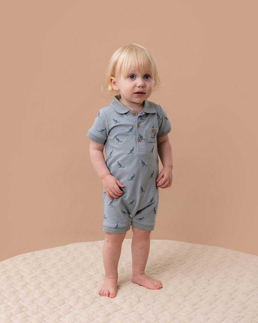 BEBE Atticus Kangaroo Embroidered Polo Romper