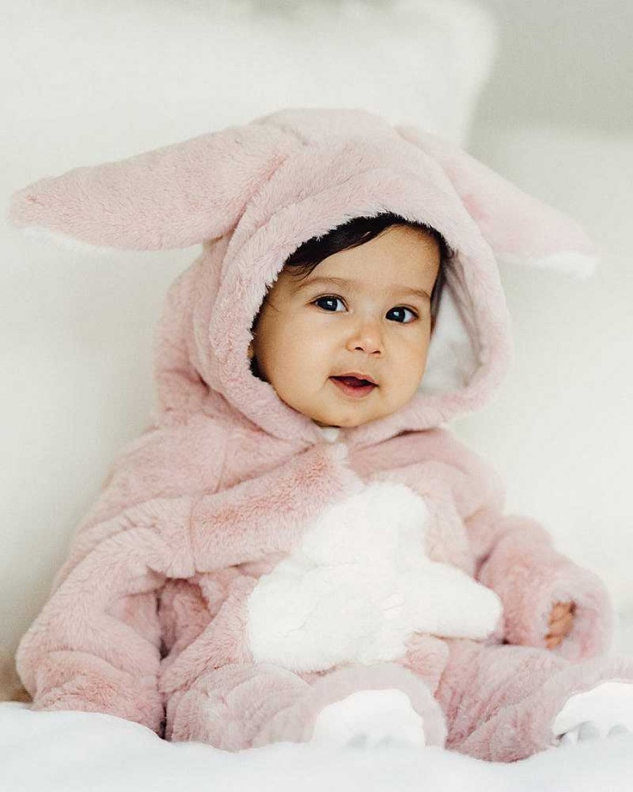 FOX & FINCH Pink Faux Fur Bunny Onesie