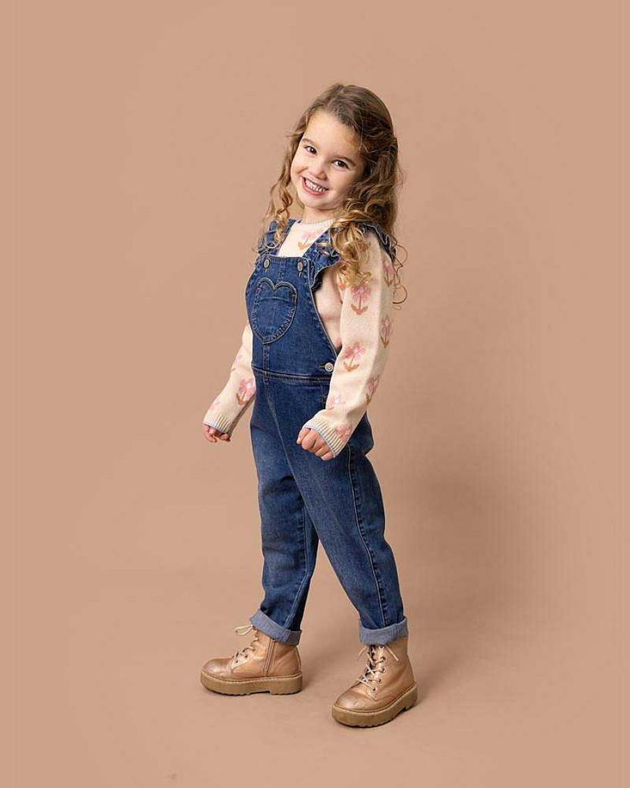 FOX & FINCH Girls Denim Heart Overalls