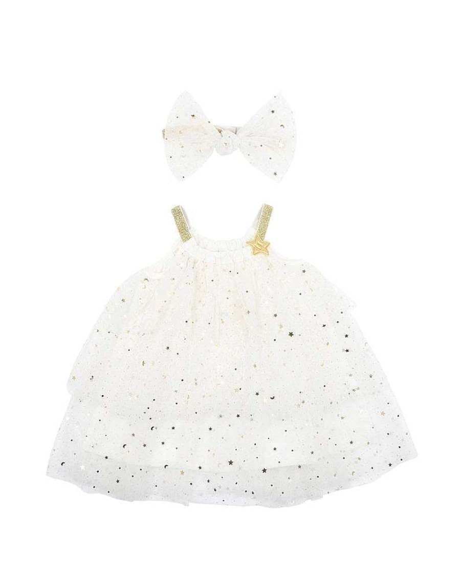 MINIHAHA Sparkly Tiered Dress With Headband