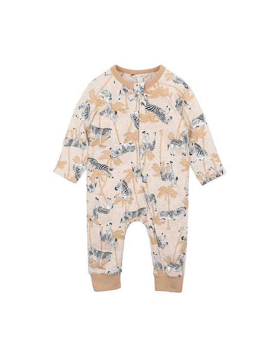 FOX & FINCH Zebra Print Ls Zip Romper