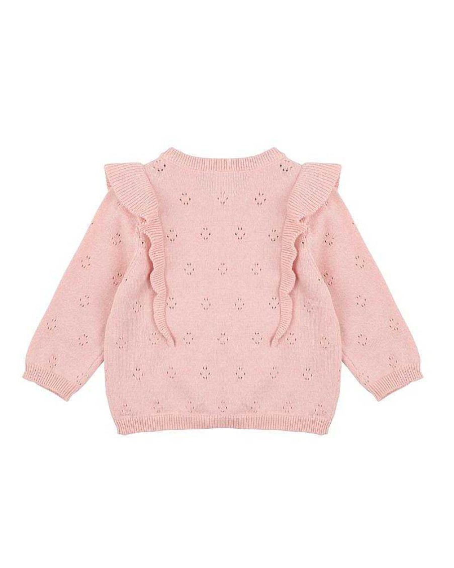 FOX & FINCH Pink Frill Pointelle Cardigan