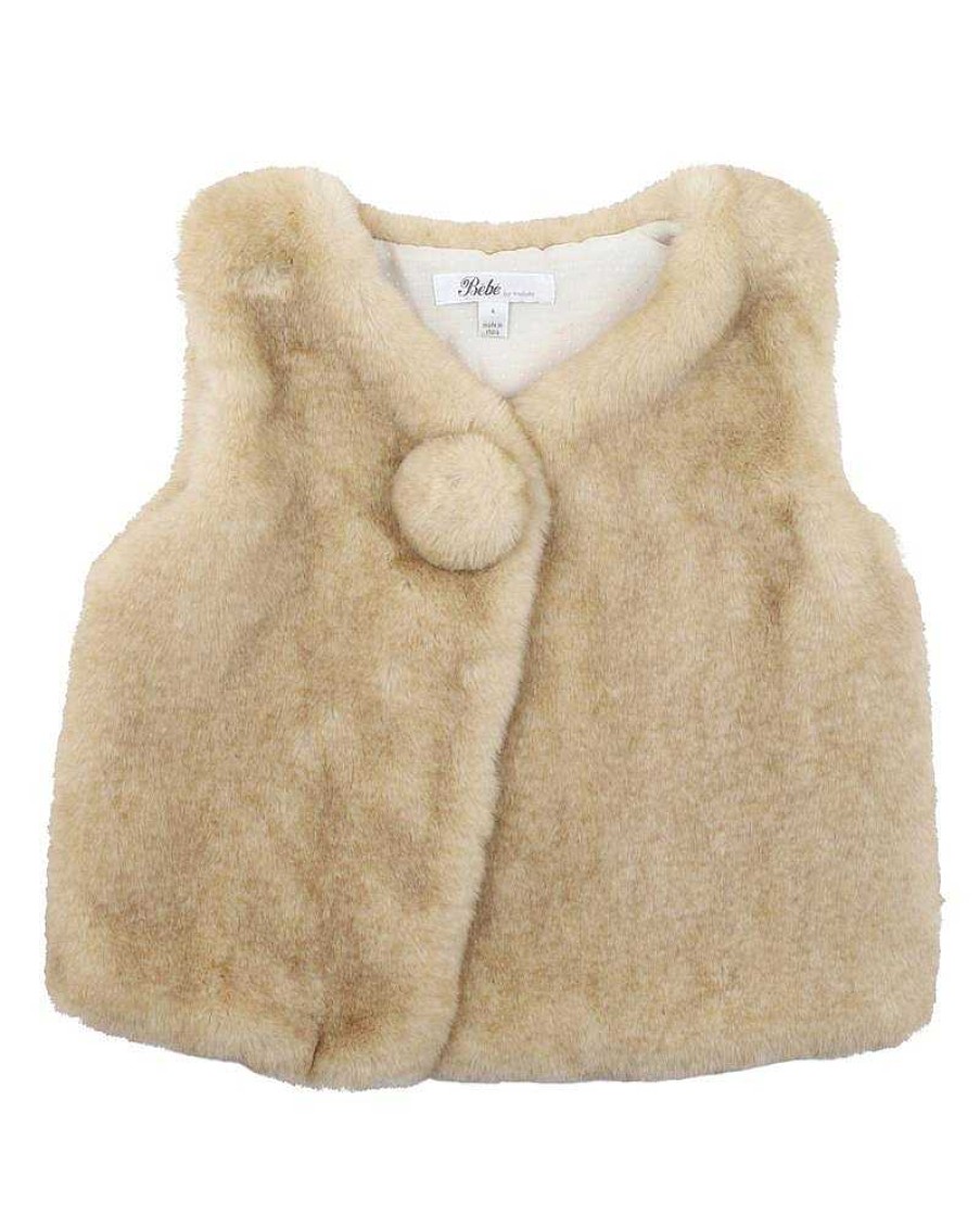 BEBE Pom Pom Faux Fur Vest 3-7 Yrs