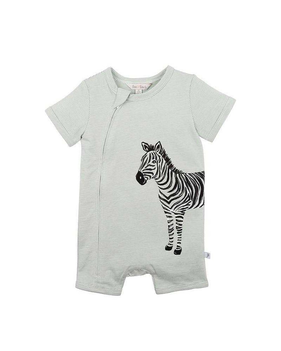 FOX & FINCH Zebra Stripe Ss Zip Romper