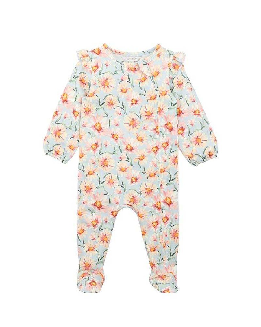 FOX & FINCH Daisy Print Ls Zip Onesie