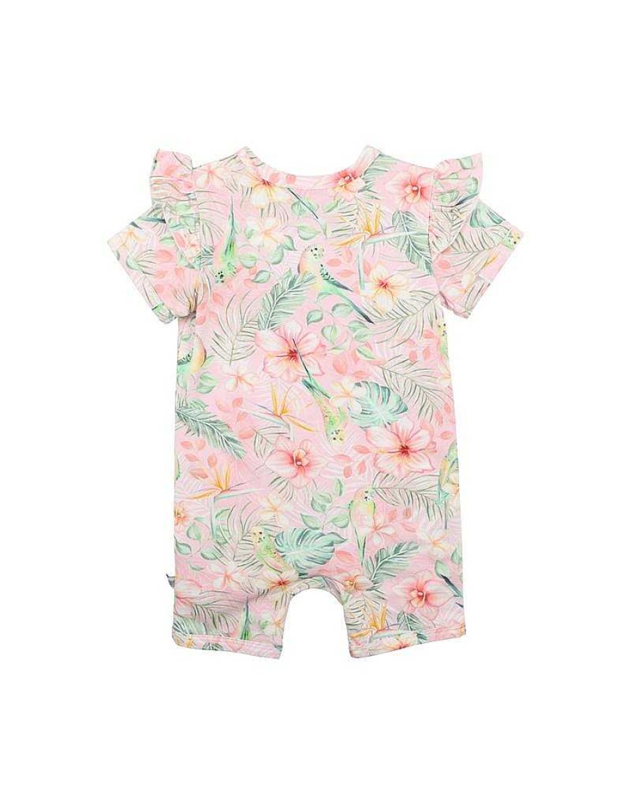 FOX & FINCH Budgie Pink Floral Ss Zip Romper