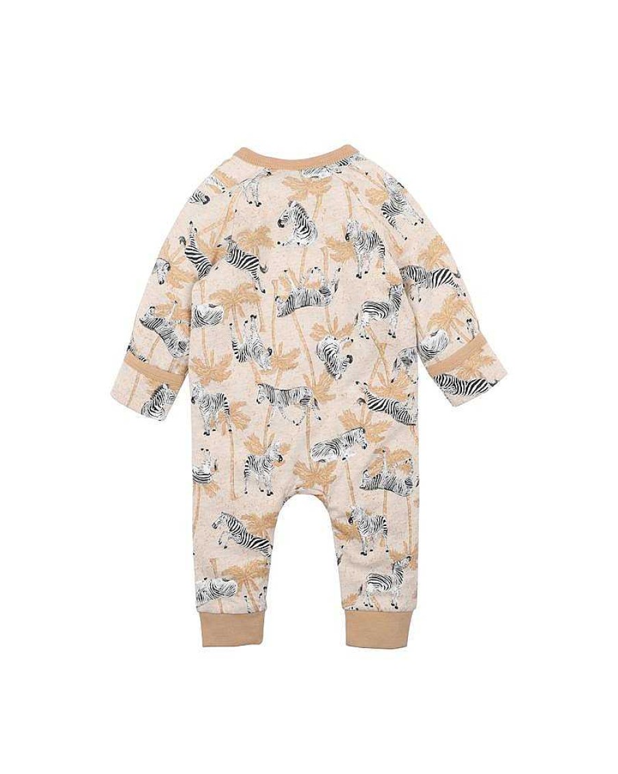 FOX & FINCH Zebra Print Ls Zip Romper