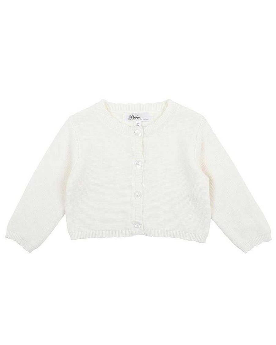 BEBE White Scalloped Edge Cardigan