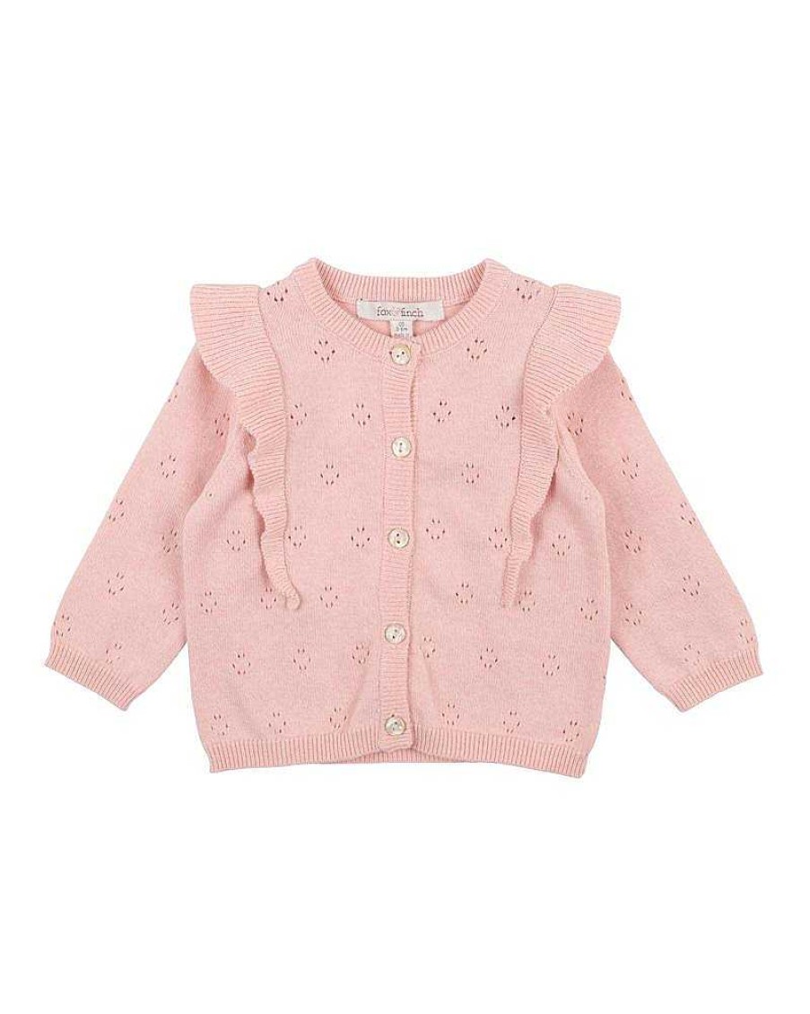 FOX & FINCH Pink Frill Pointelle Cardigan