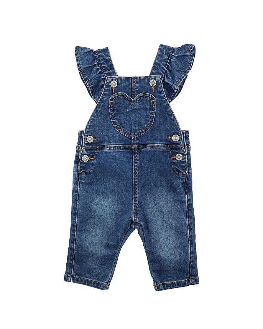 FOX & FINCH Girls Denim Heart Overalls