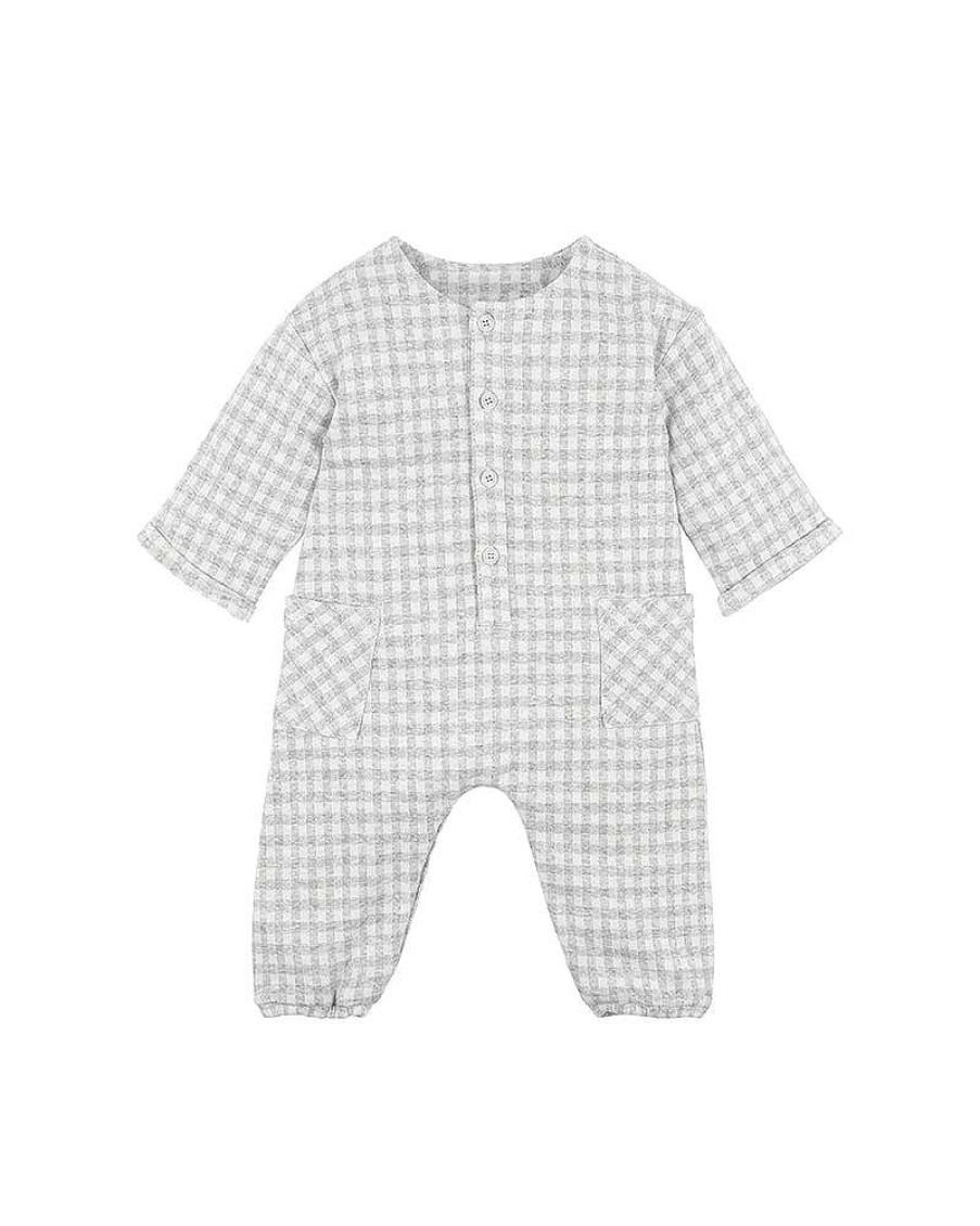 FOX & FINCH Grey Gingham Ls Romper