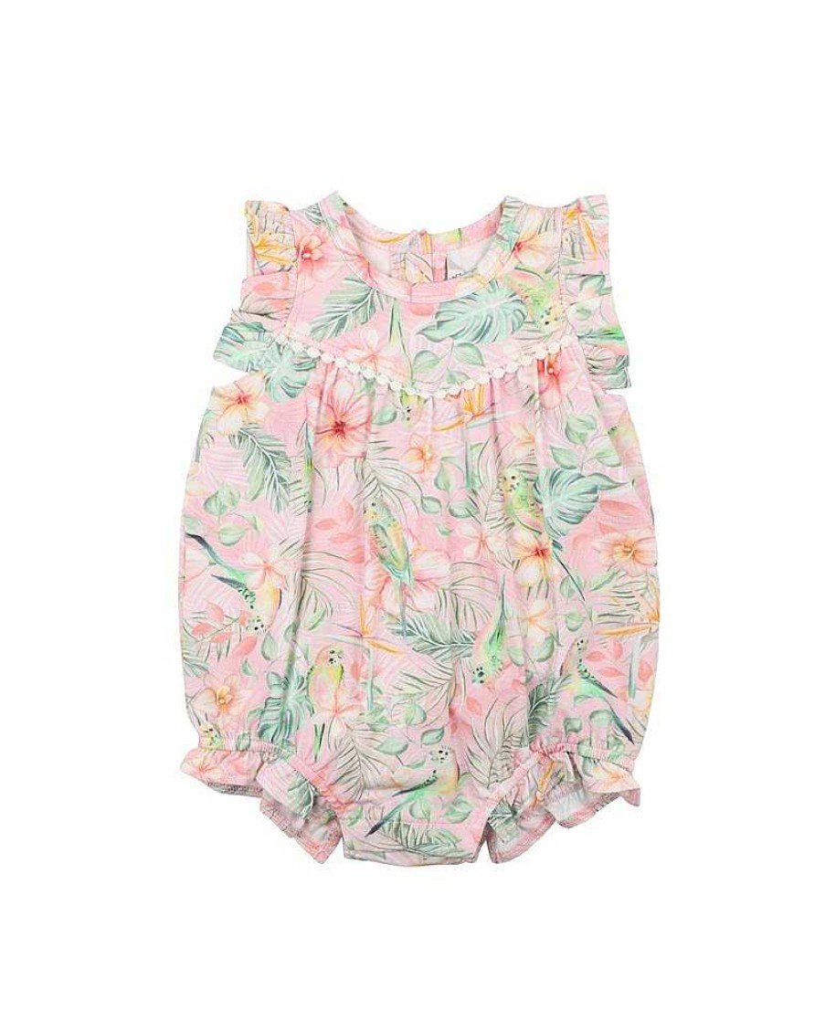 FOX & FINCH Budgie Pink Floral Frill Bodysuit