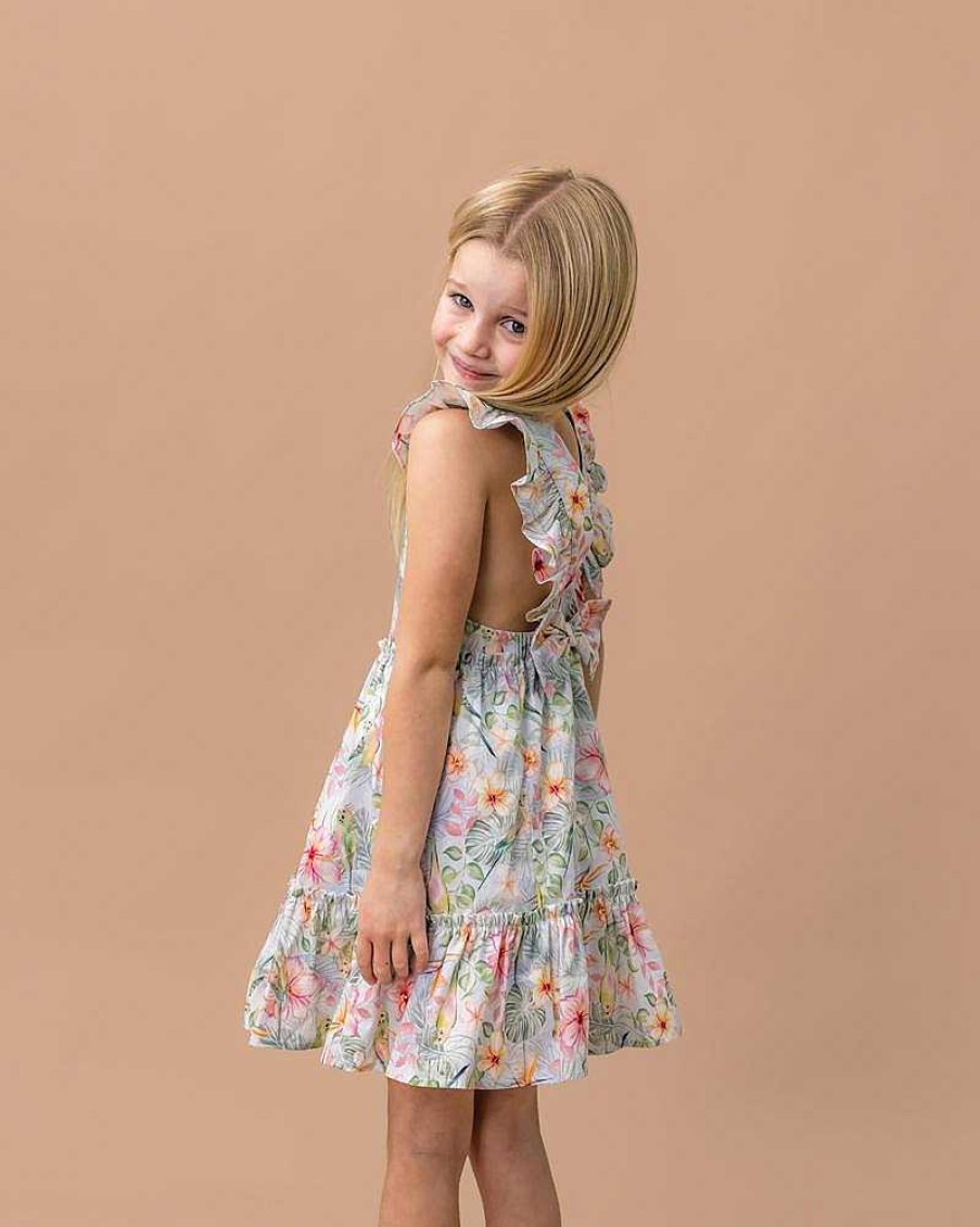 FOX & FINCH Budgie Blue Floral Dress 3-7Yrs